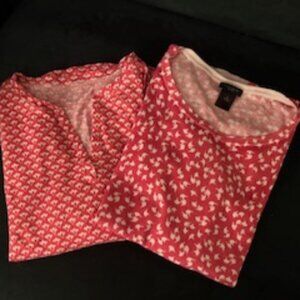 Set of 2 Ann Taylor Factory Coral Print Tops ; 3/4 Sleeves; SM; Summer/Spring